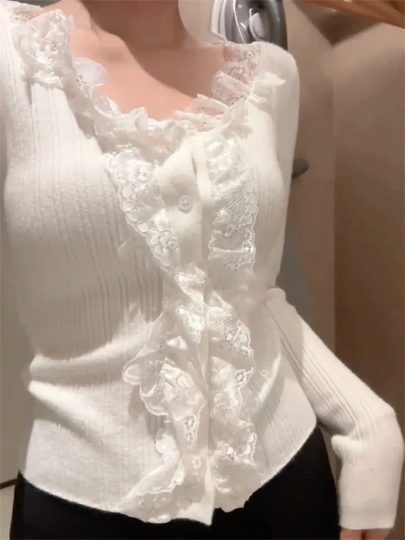 Sdrawing Korean Fashion Cardigan Sweat Women Knit Long Sleeve Top Sweet Cute Shirt Knitwears Youth Clothing 2023 New