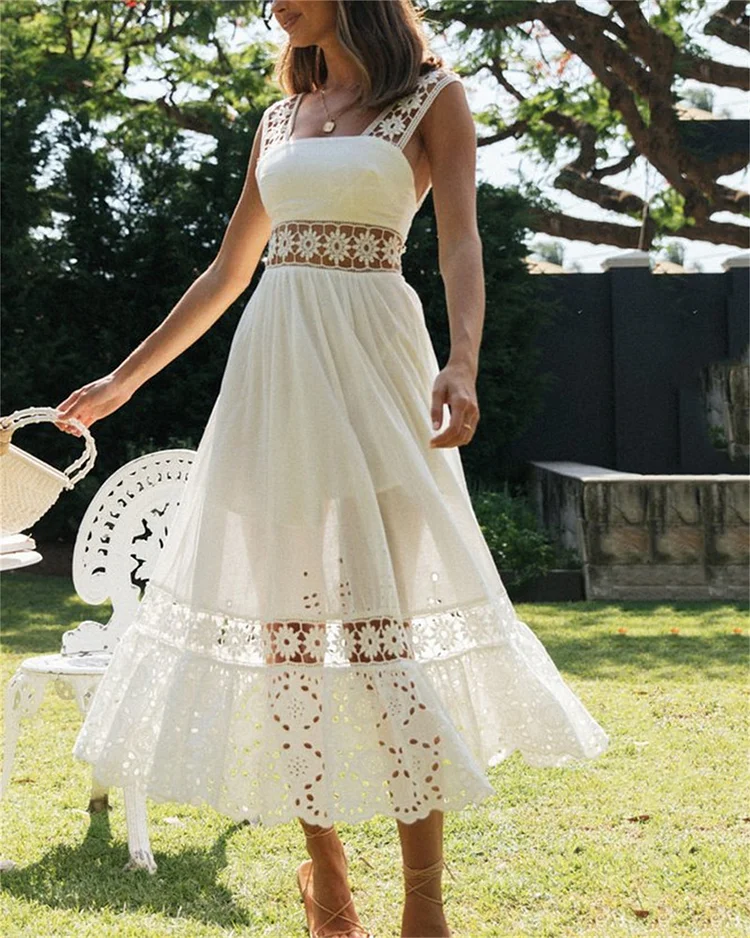 Women's White Lace Mosaic Dress