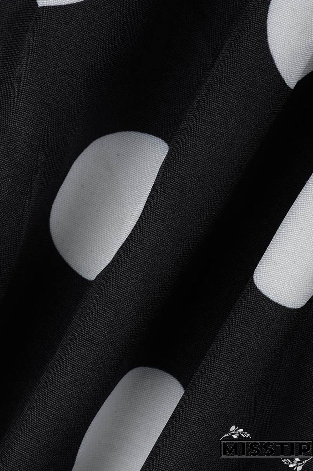 Black Casual Dot Print Patchwork Backless O Neck Long Sleeve Plus Size Dresses (Without Belt)