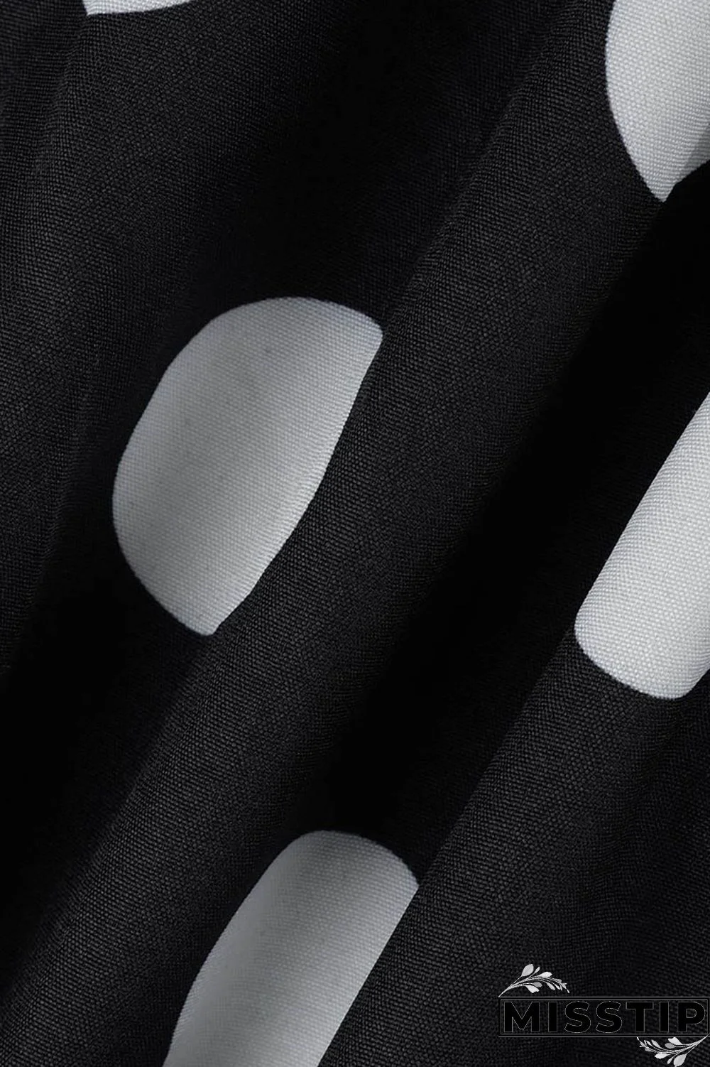 Black Casual Dot Print Patchwork Backless O Neck Long Sleeve Plus Size Dresses (Without Belt)