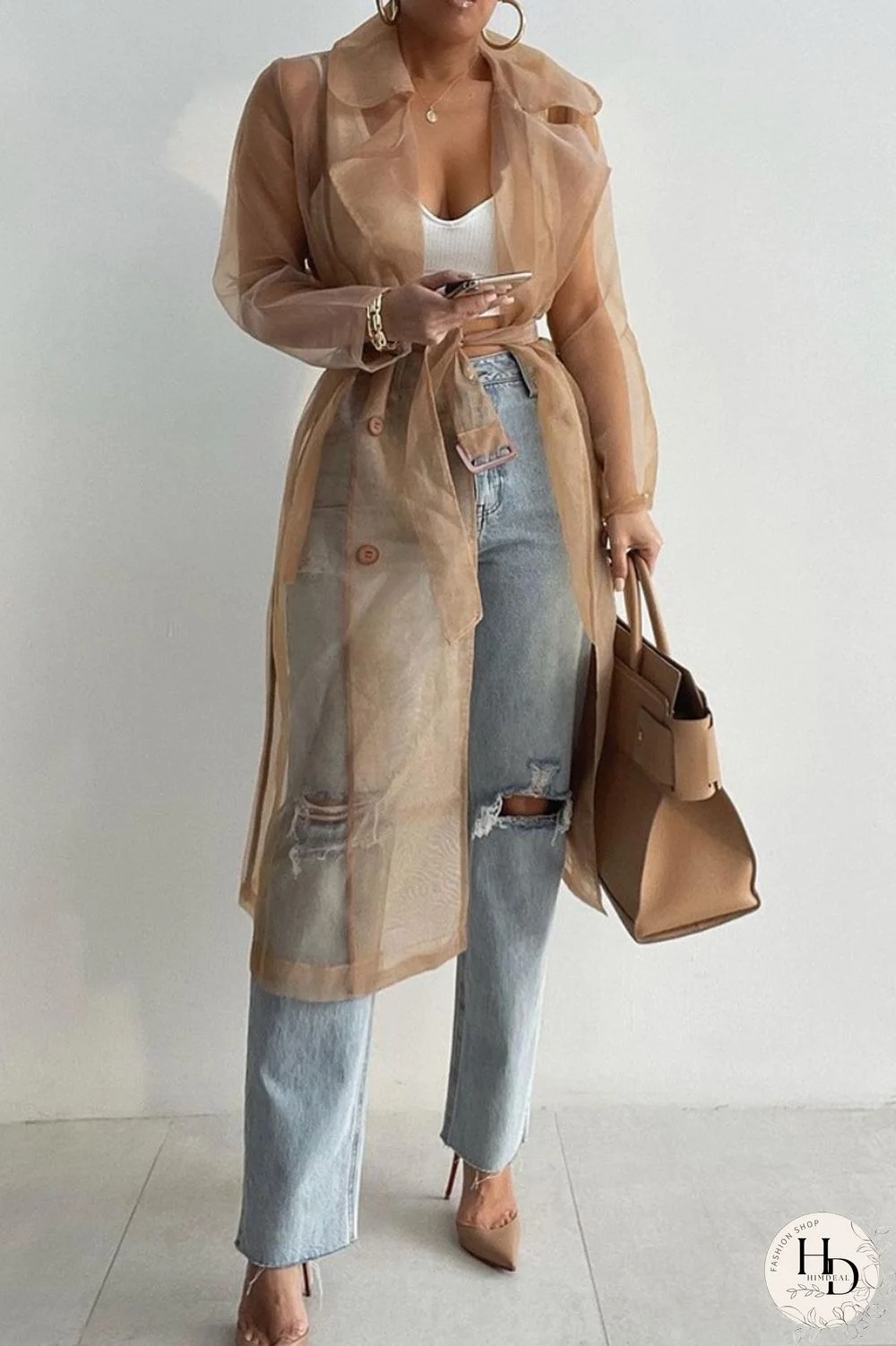 White Casual Solid Cardigan Turndown Collar Outerwear