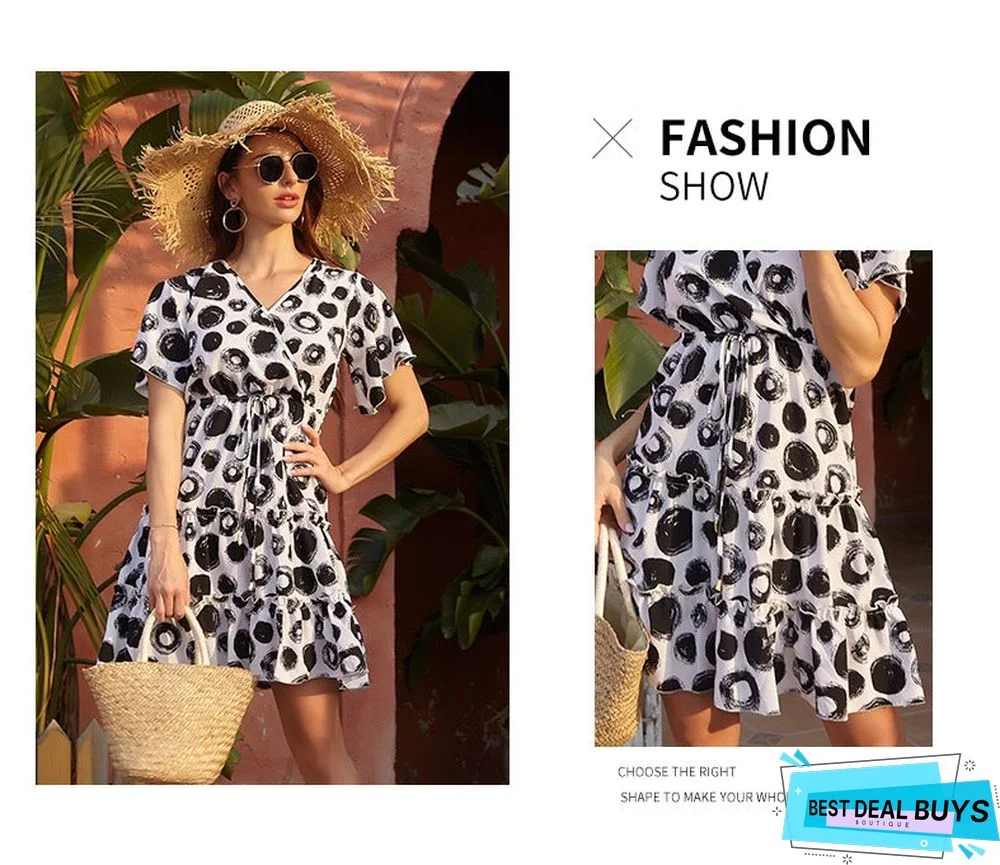 Women's Chiffon V-Neck Lace Up Dress Casual