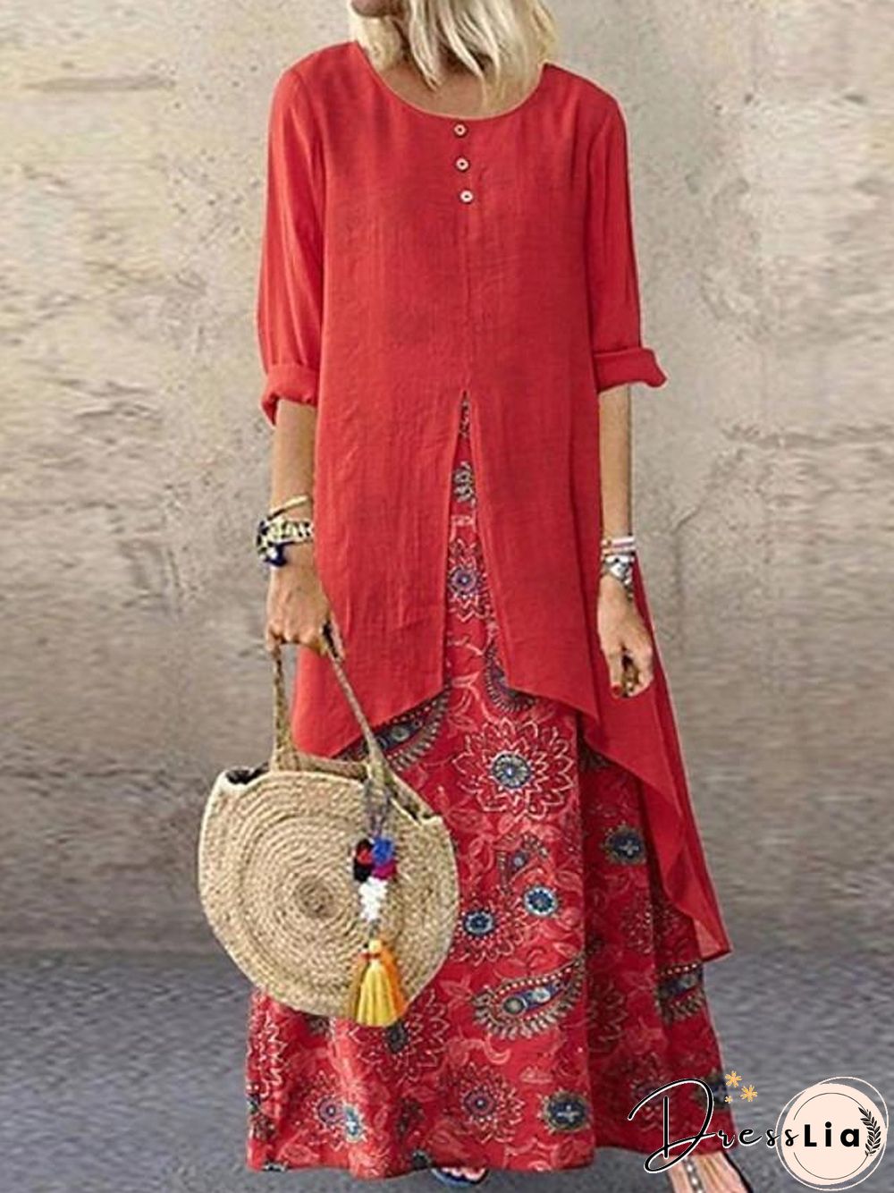 Women's Swing Dress Maxi long Dress - Half Sleeve Polka Dot Plus Size Hot Purple Red Yellow Brown M L XL XXL 3XL 4XL 5XL