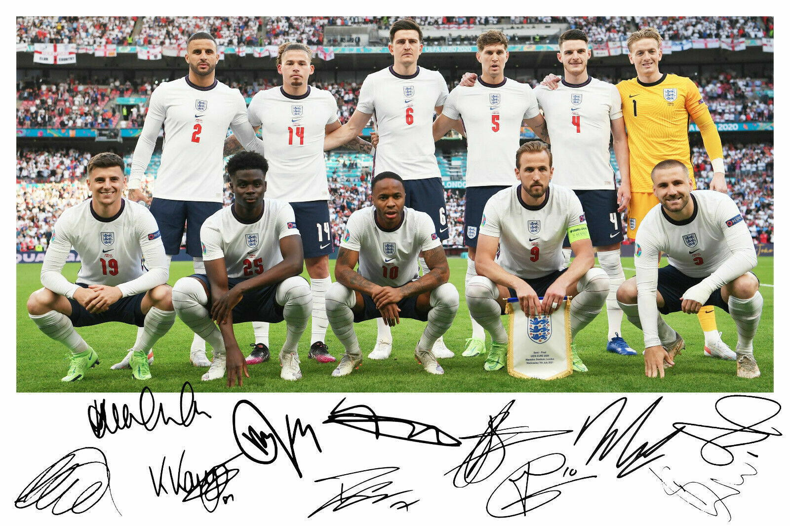 England Squad Euro 2020 2021 Autograph Signed Photo Poster painting Print