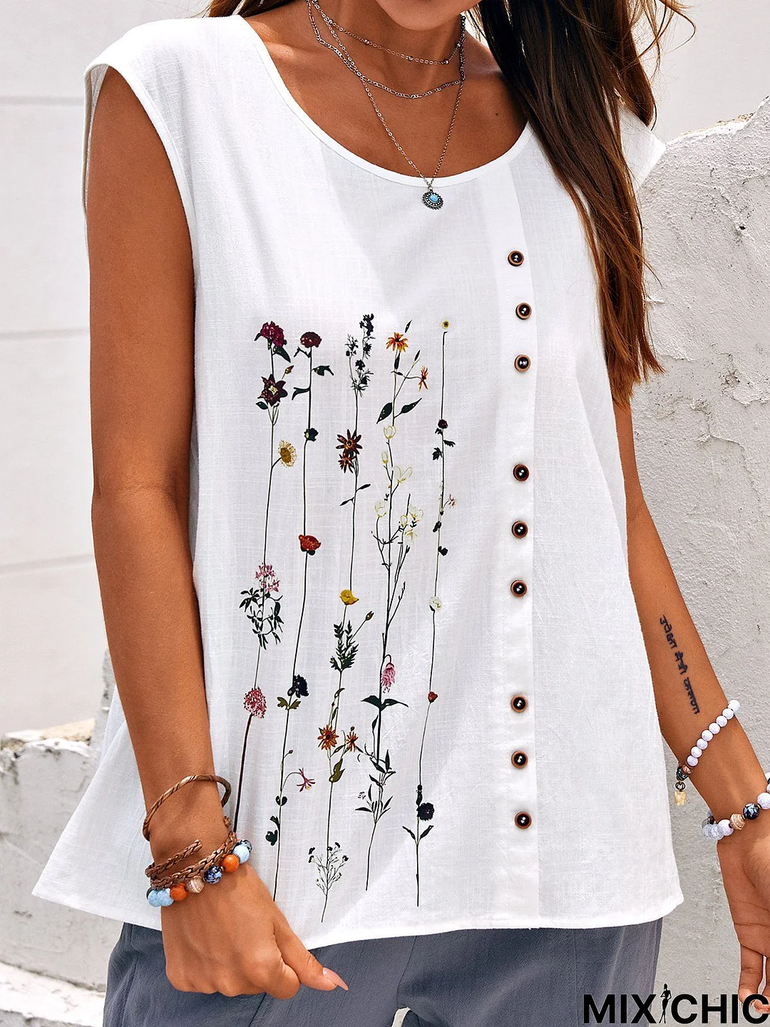 Casual Floral Crew Neck Shirt & Top