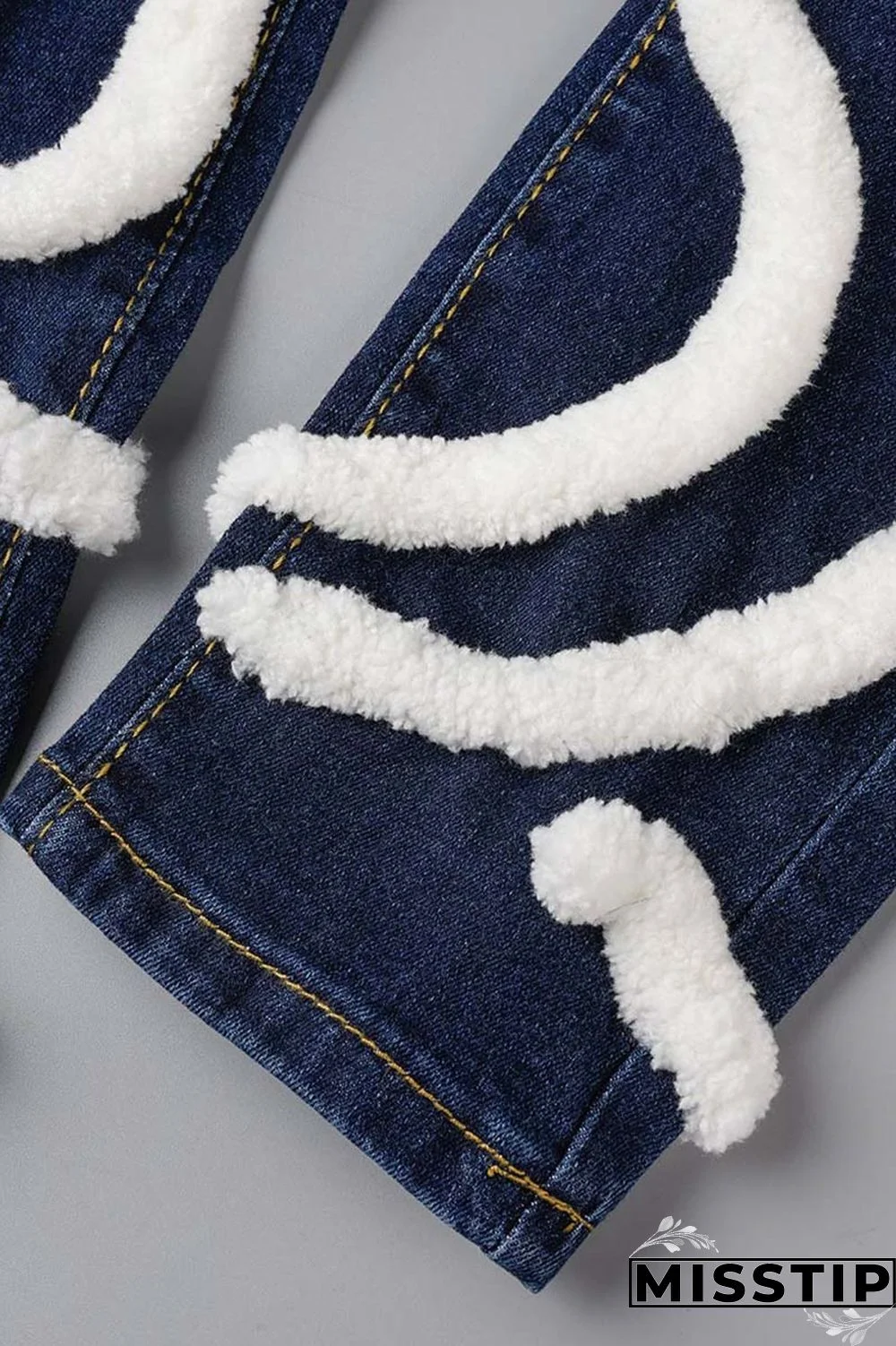 Light Blue Casual Solid Patchwork Mid Waist Regular Denim Jeans