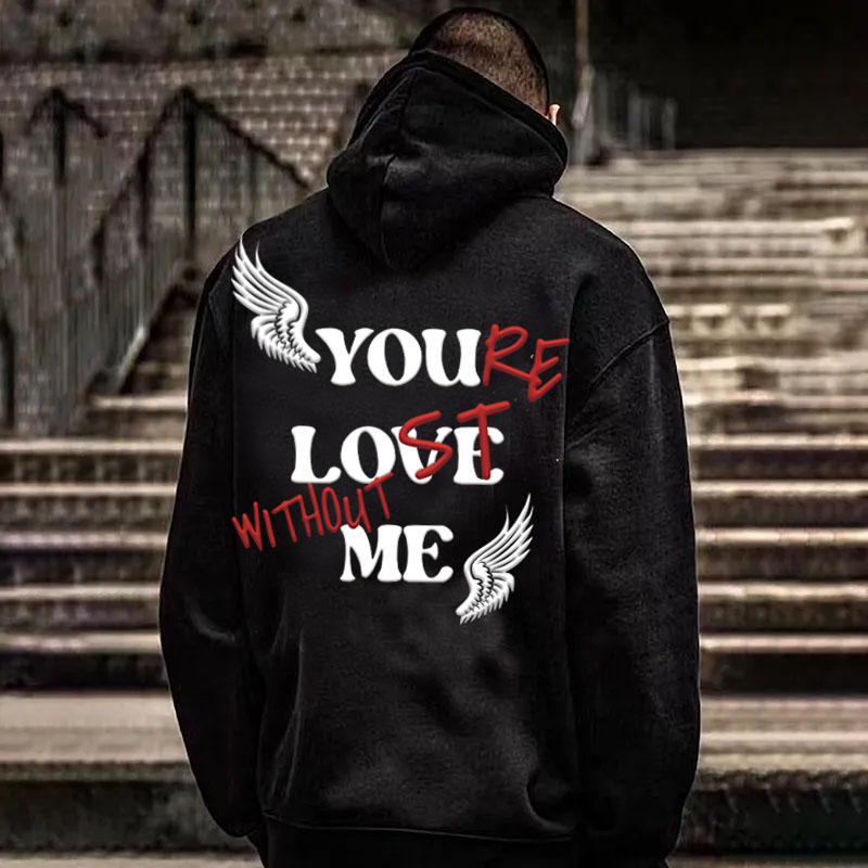Men's Fashion Street "YOU LOVE ME" Graphic Print Fleece-Lined Hoodie