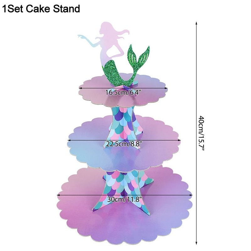 1Set Mermaid Cake Stand Cupcake Holders Kids Mermaid Birthday Decoration Cupcake Wrapper for Baby Shower Wedding Party Supplies