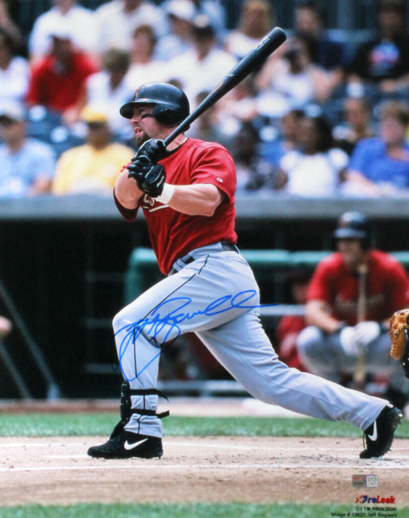 Jeff Bagwell Autographed Astros 16x20 Red Jersey Swing Photo Poster painting- Tristar Auth *Blue