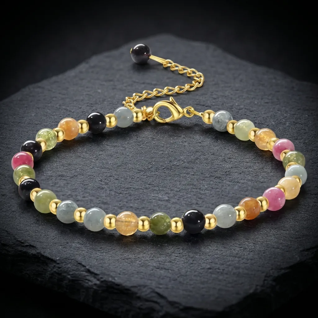 JiStones Serenity Blend: Green Aventurine & Lapis Lazuli Gold-Accent Bracelet Pastel Chalcedony Blend
