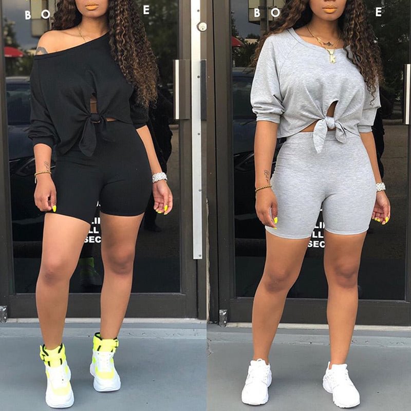 Fashion off-shoulder suit top and shorts two-piece suit
