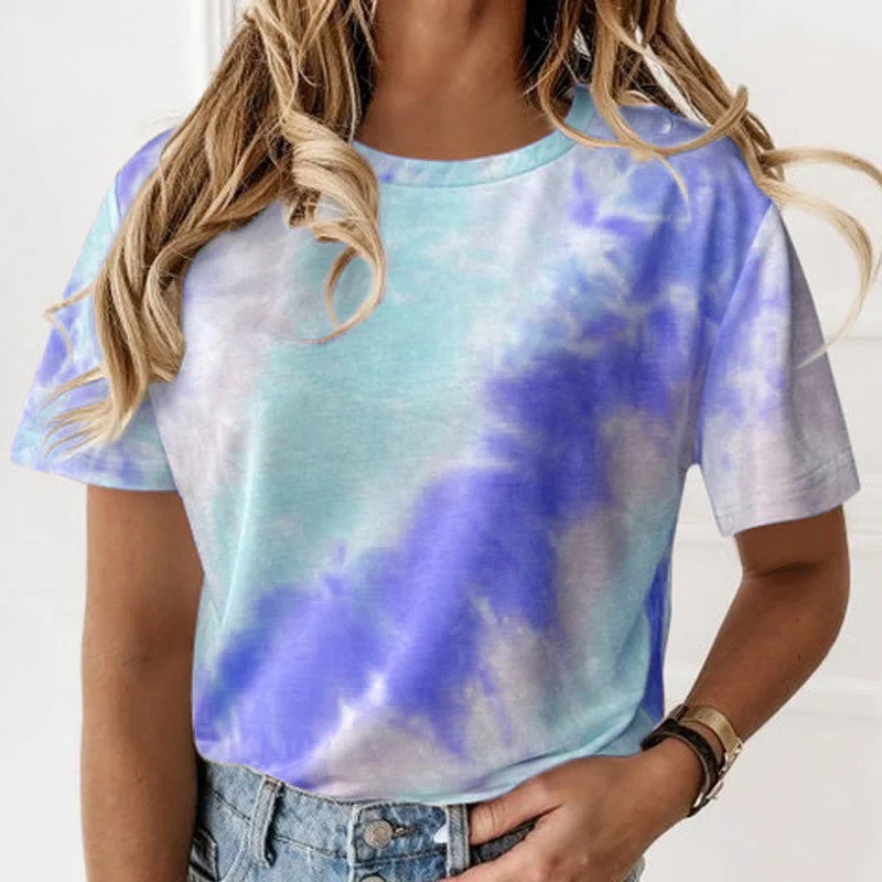 2021 Summer Fashion Tie Dye Cotton T-Shirts Women's Oversized Tops Streetwear Ladies Blusa Tops