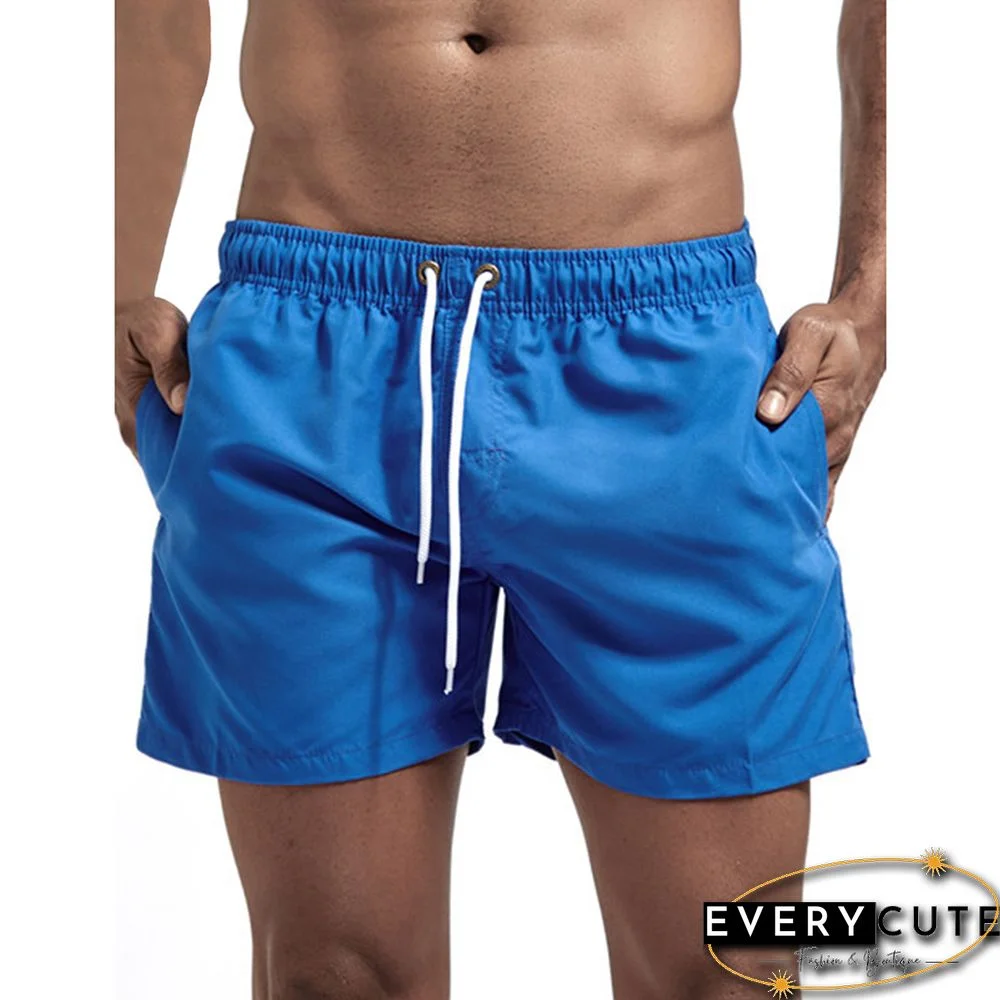 Royal Blue Solid Drawstring Pocket Men's Shorts