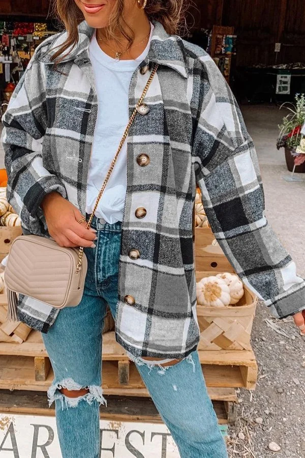 Lapel Baggy Tartan Shirt Coat