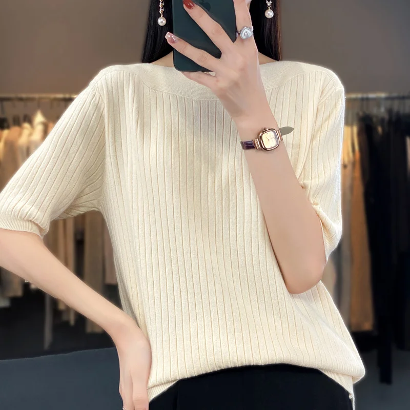 Churchf Churchf Spring New Five Minute Sleeve Sweater Bottom Shirt Female With French Unique Chic Jacket Sleeve Sweater