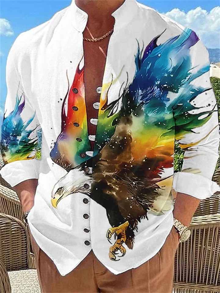 Men's Shirt Linen Shirt Graphic Prints Parrot Stand Collar White Yellow Red Blue Outdoor Street Long Sleeve Print Clothing Apparel Fashion Designer Casual Comfortable | 168DEAL