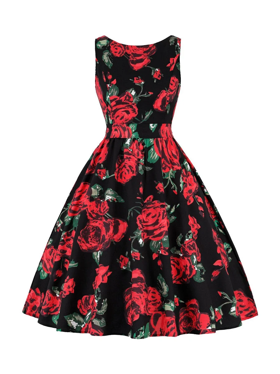 Rose Dress Floral Dresses for Wedding Women's Vintage Swing Dress