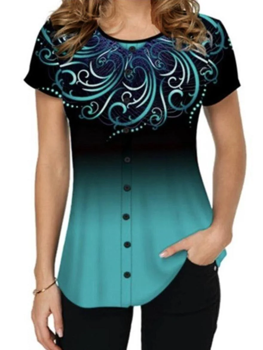 Printed Short Sleeve Casual T-Shirt For Women