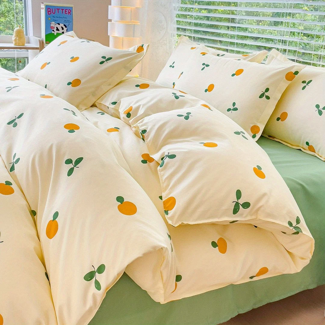 Aonga Blue Floral Duvet Cover Set with Pillowcase Bed Sheet No Filler 2024 New Single Double Queen Size Bedding Linens Fashion aonga