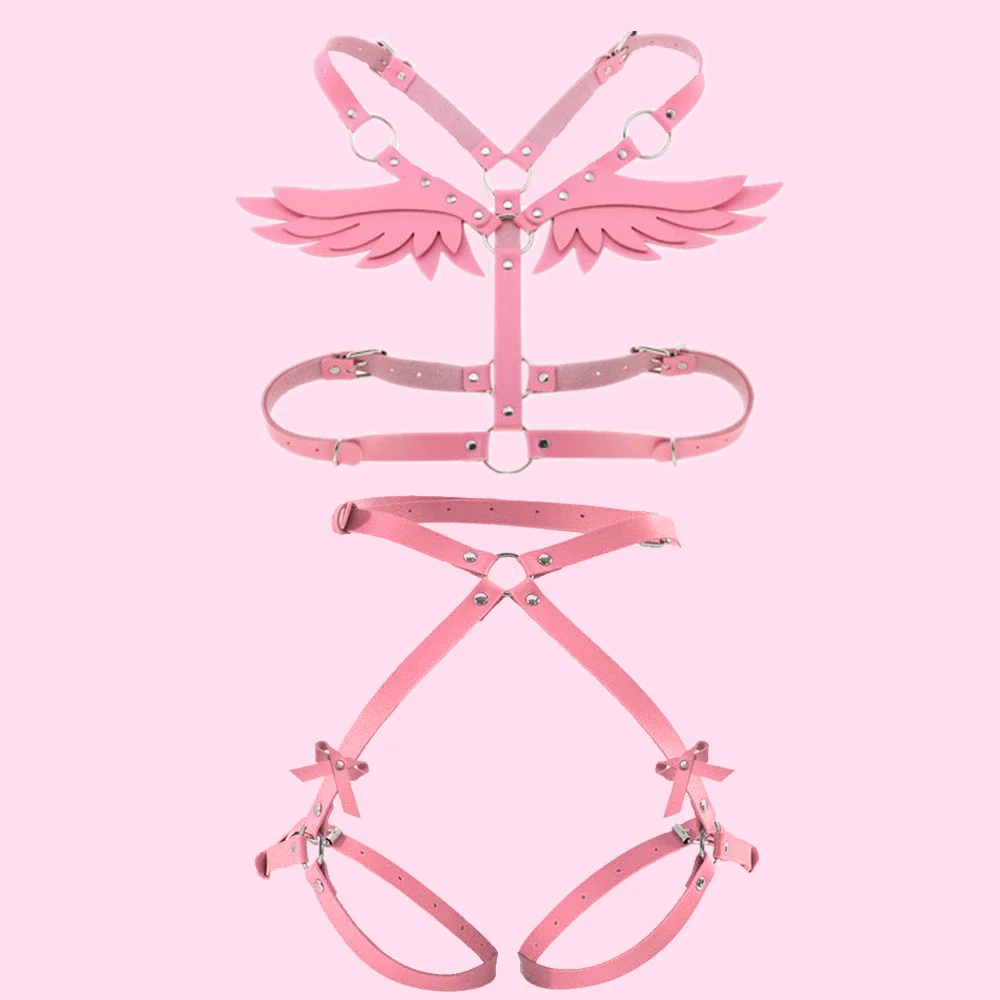 Billionm Wing Harness Women Set Red PU Leather Body Bondage Sexy Lingerie Suspender Gothic Garter Waist Sword Belt Punk Rave Outfit