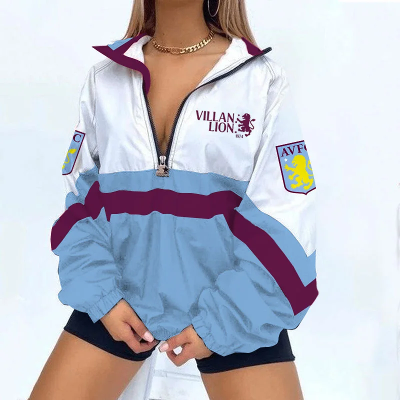 Women's Support AV Football Print V Neck Zipper Sweatshirt Jacket