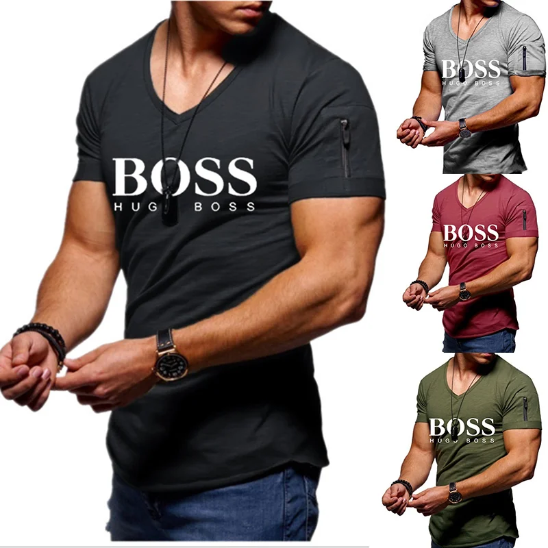 Men's Casual V-neck Printed Short-sleeved T-shirt