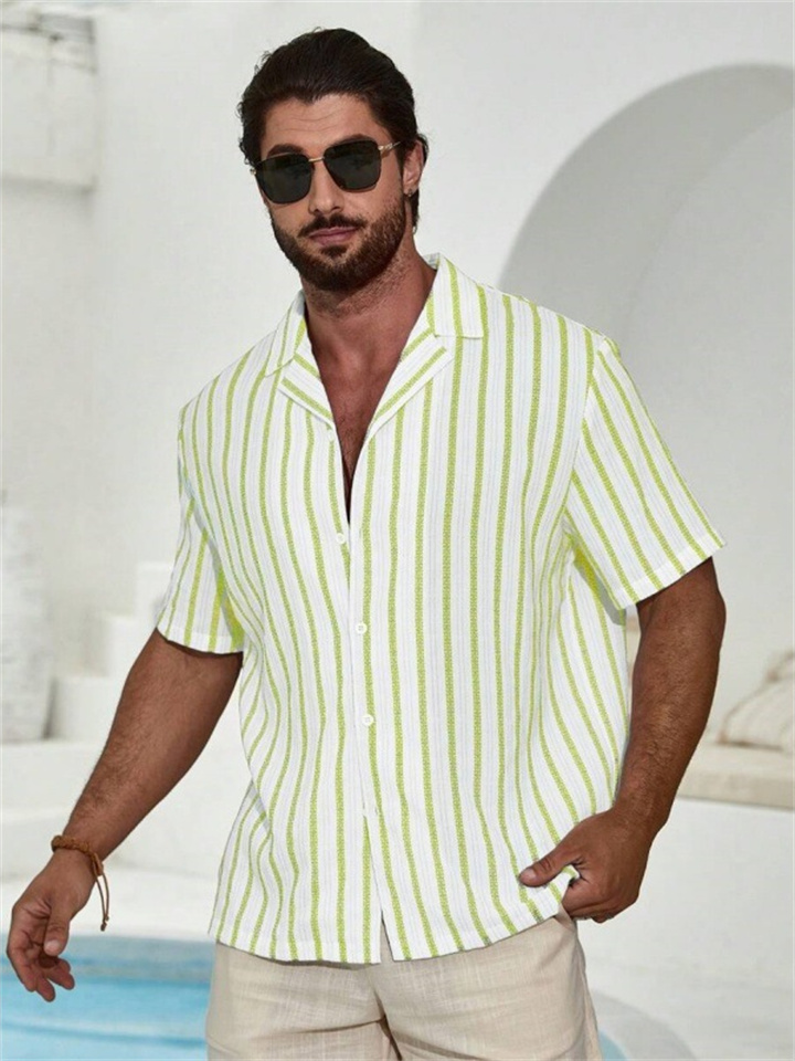 Geometric Stripe 3D Digital Printing Summer Men's Casual Vacation Short Sleeve Shirt