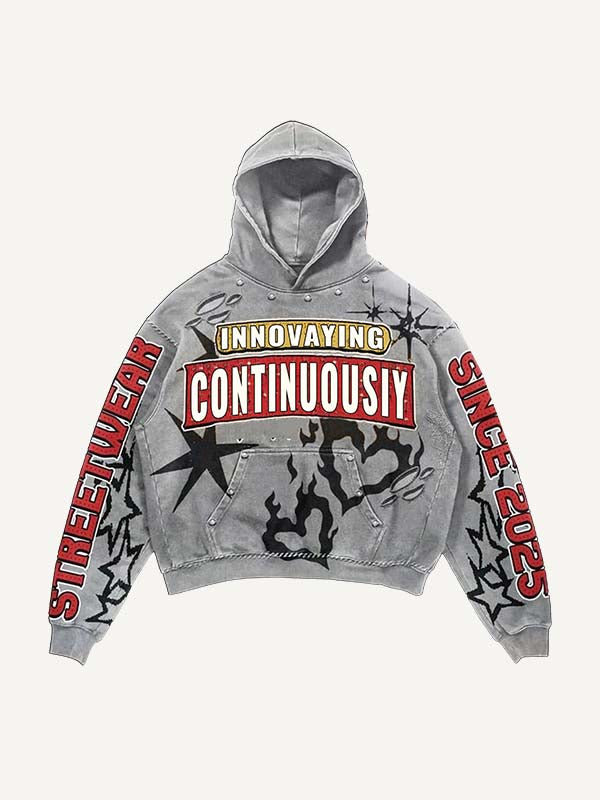 Heart&Palm&Letter Print Slant Pockets Hoodie