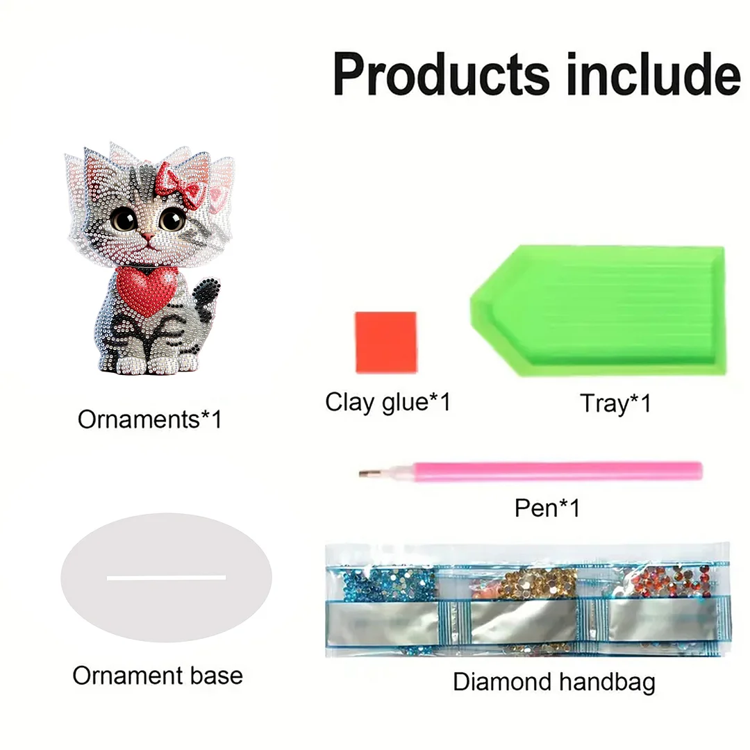 2D Flat DIY Cat Acrylic Shaking Head Diamond Painting Tabletop Ornaments Kit