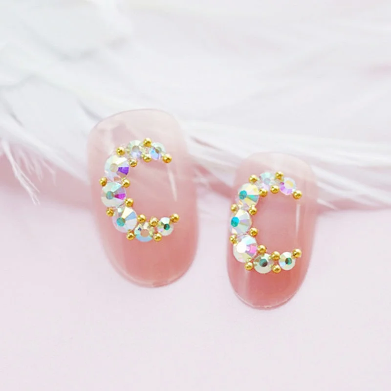 24PCS/box Bright Shiny Asterism Decorate oval head press on nail glue Bride Women Wearable Full Cover Finger artificial nail tip-Nail Inspo