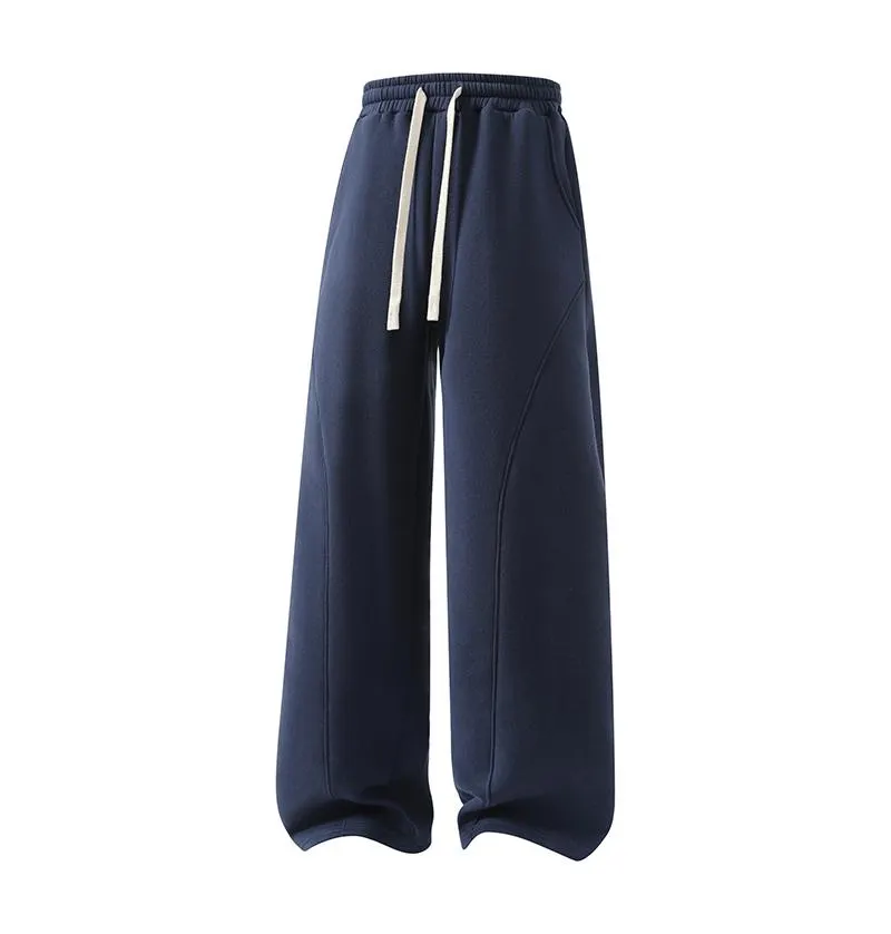 Men's Fleece Thermal Lined Sweatpants  Oversize Drawstring Waist Casual Loose Pants for Fall Winter School Season Daily Wear Stylish Menswear