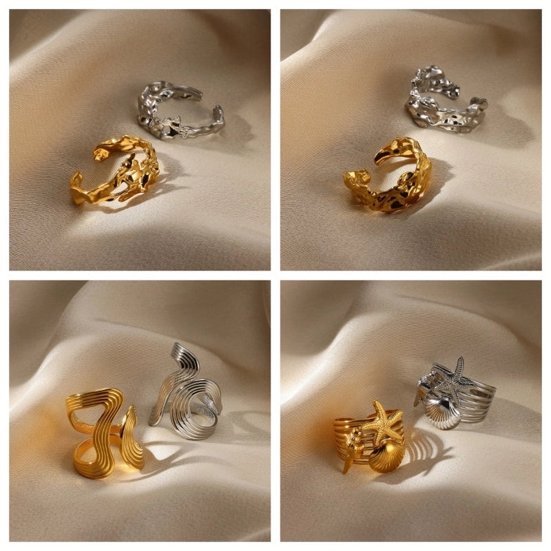 Exaggerated Beach Minimalist Geometric Starfish Shell 304 Stainless Steel Wide Band Rings Open Rings Rings