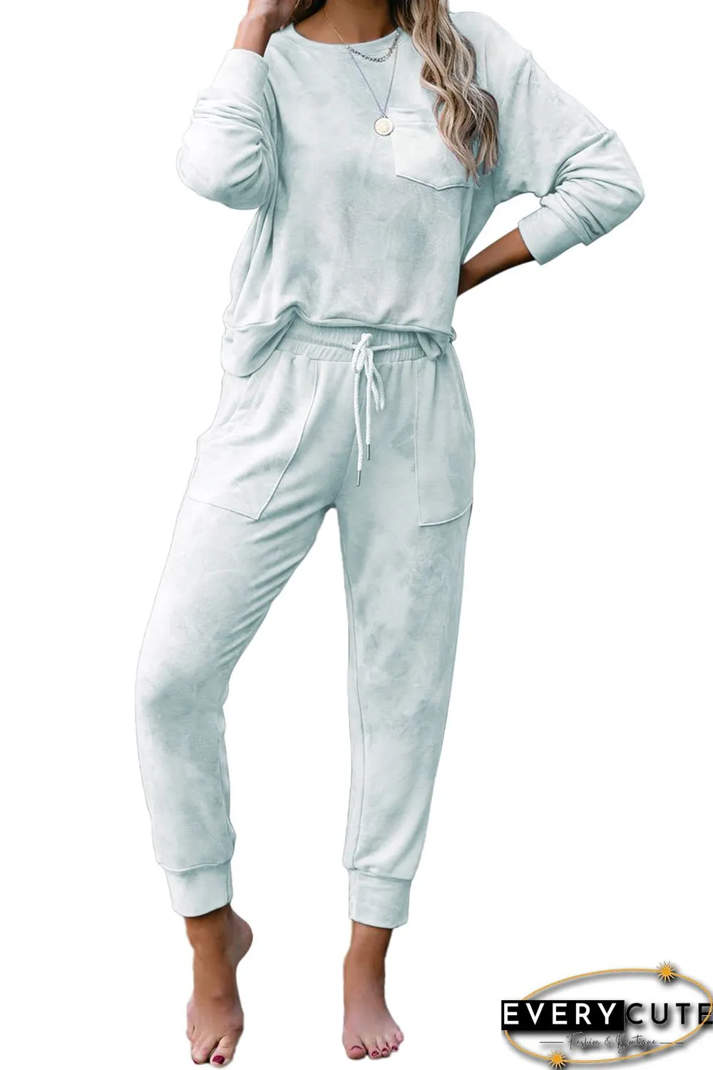 Sky Blue Tie-dye Knit Lounge Set