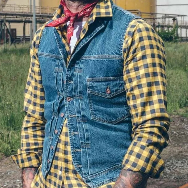 Vintage Denim Flip Collar Vest