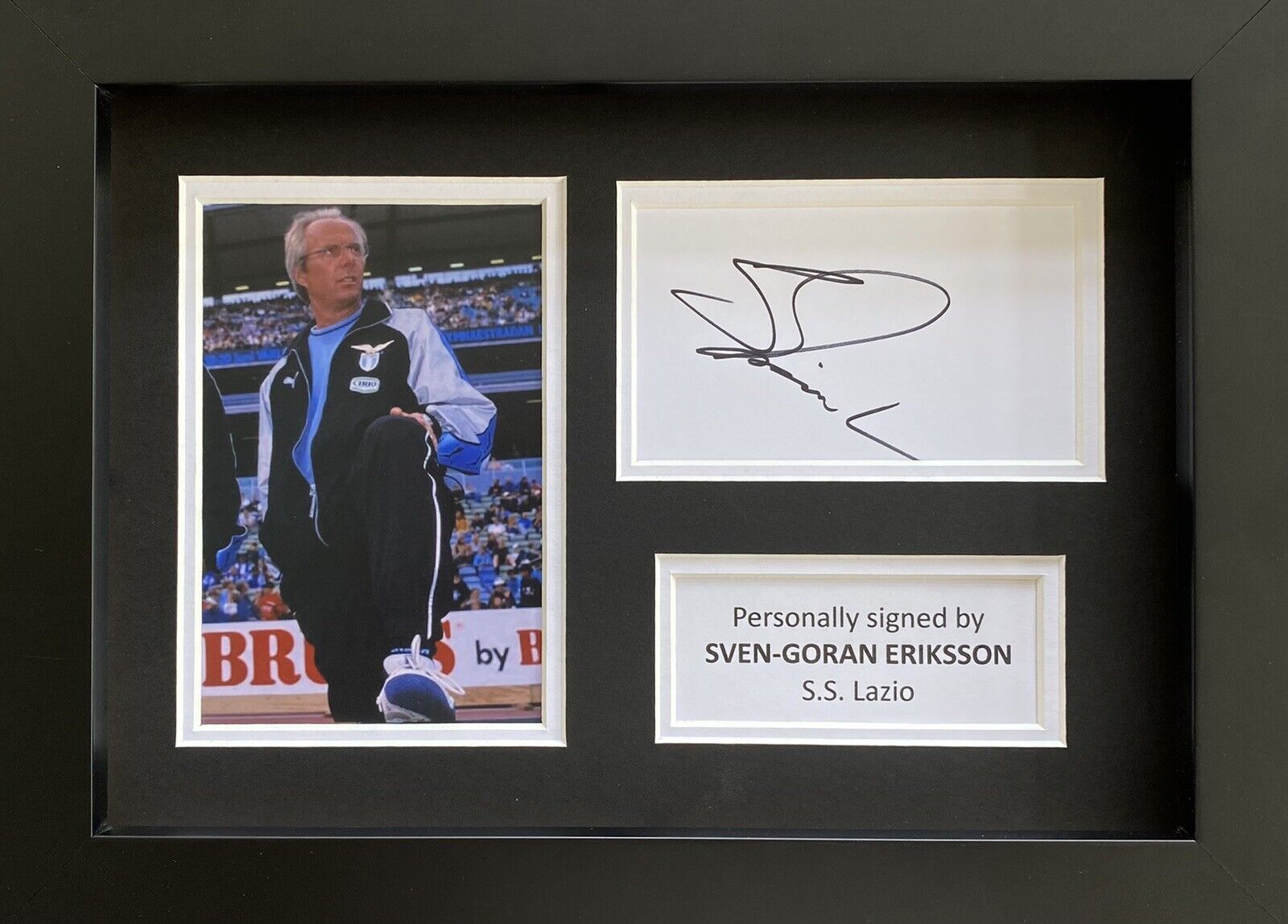 Sven Goran-Eriksson Hand Signed White Card In A4 Lazio Frame Display