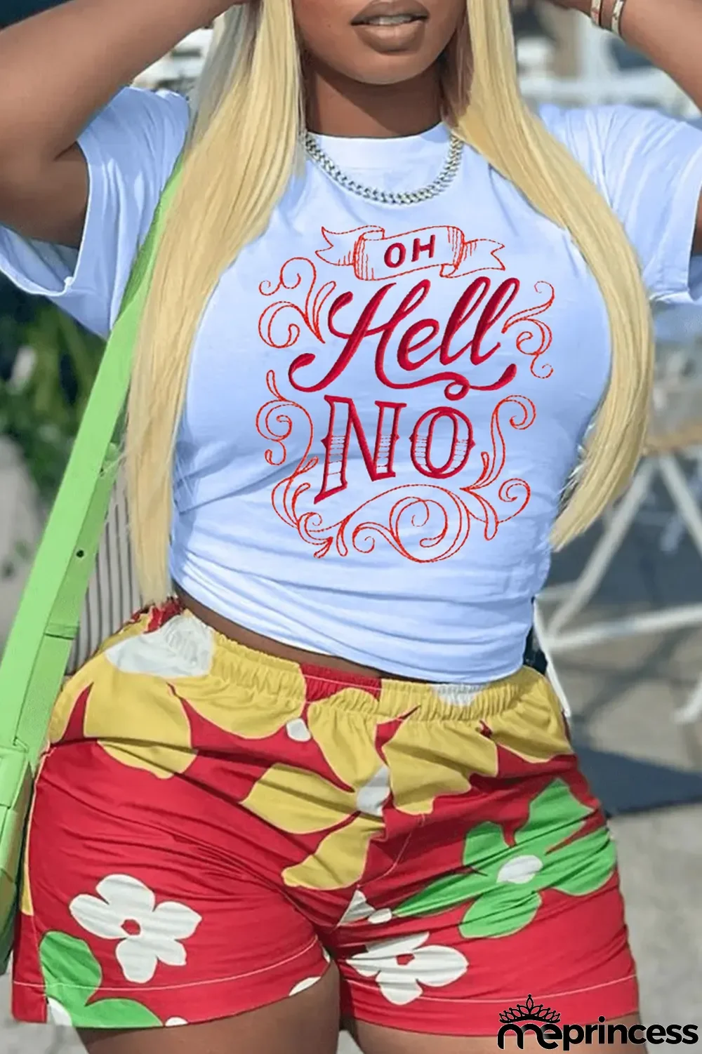 Orange Casual Daily Print Patchwork Letter O Neck Tops