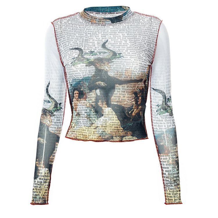 Y2K Stitching Long-sleeved Printed Women's Blouse-luchamp:luchamp