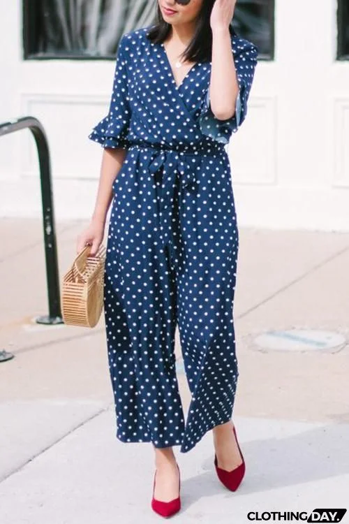 Polka Dot Hlaf Sleeve Jumpsuit