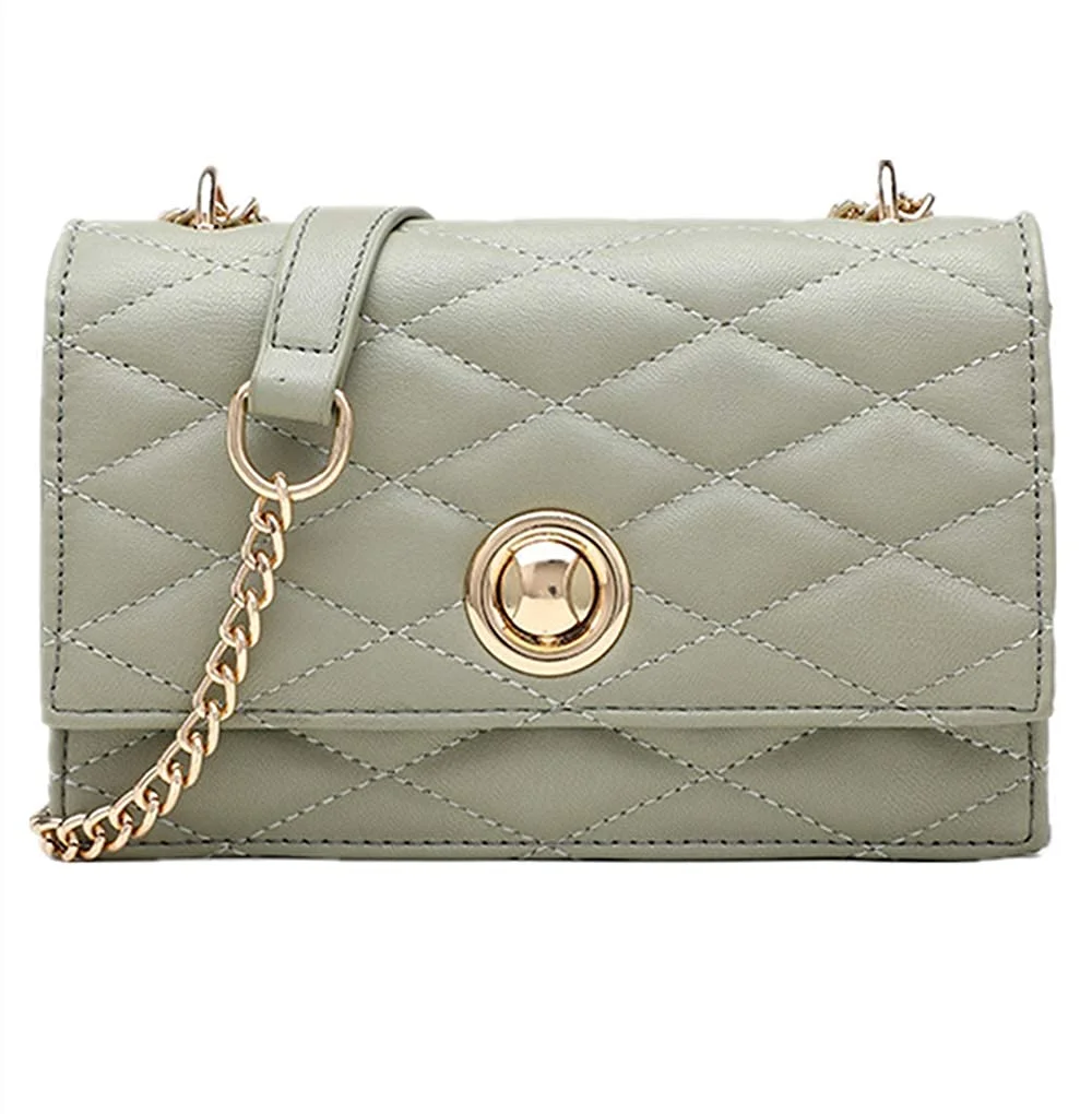 Women’s Quilted Shoulder Bag,PU Leather Handbags Envelope Clutch With Metal Chain Strap and Turn-lock at Front