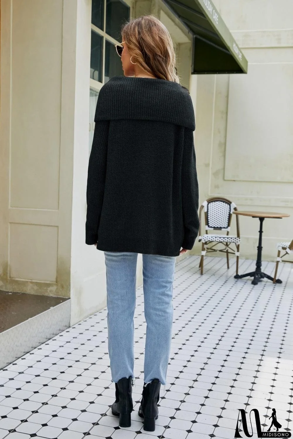 MidiSono - Cowl Neck Raglan Sleeve Sweater