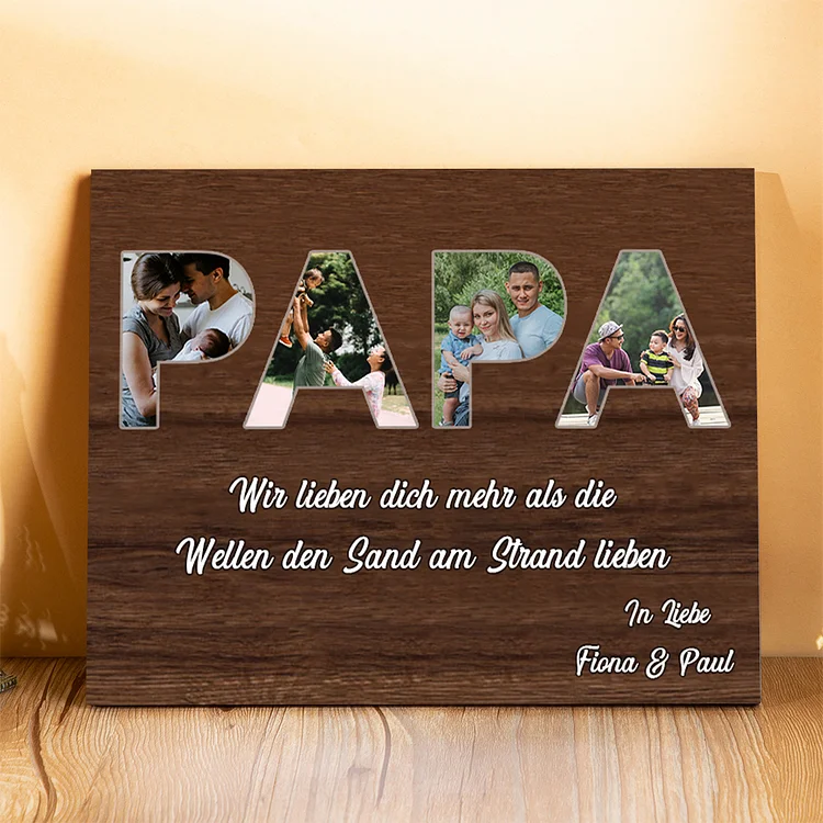 Papa Holzbild - Personalisierter Text & 4 Fotos Holzdekoration