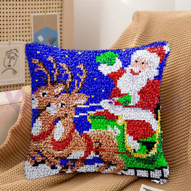 Christmas Deer and Santa Claus Pillowcase Latch Hook Kits for Beginner veirousa