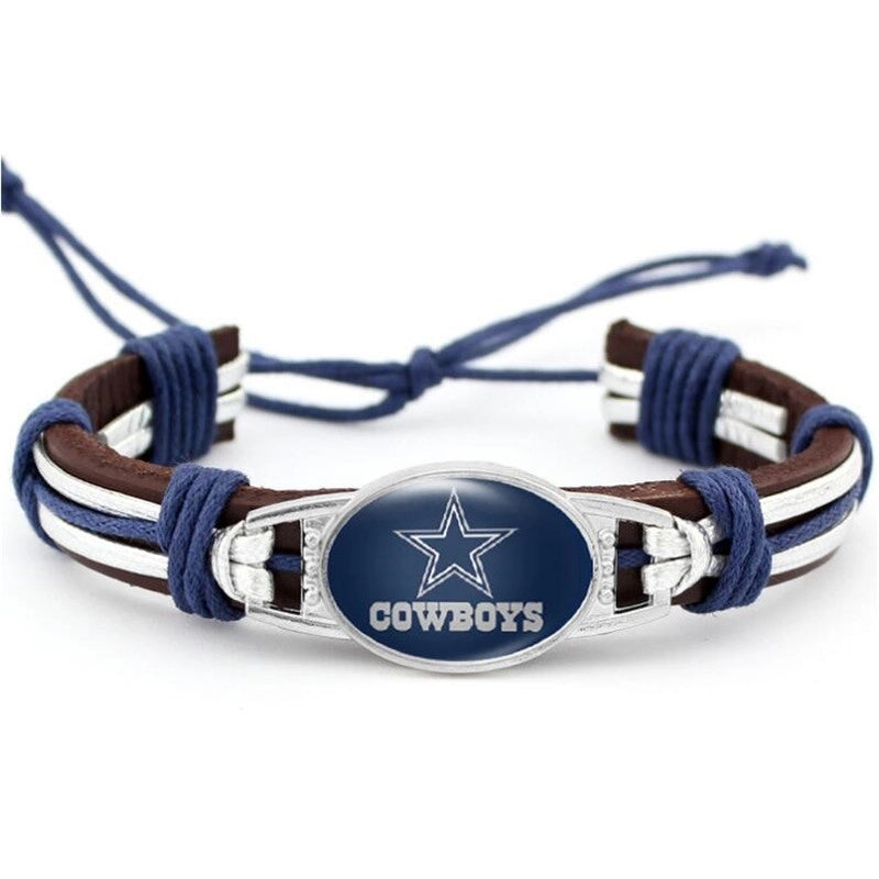 Popular 32 NFL Football Team NCAA Leather Bracelet MLB Athletes Can Adjustable Buckle Braided Bracelet