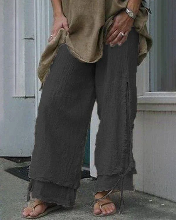 women casual cotton linen solid color pants p105505