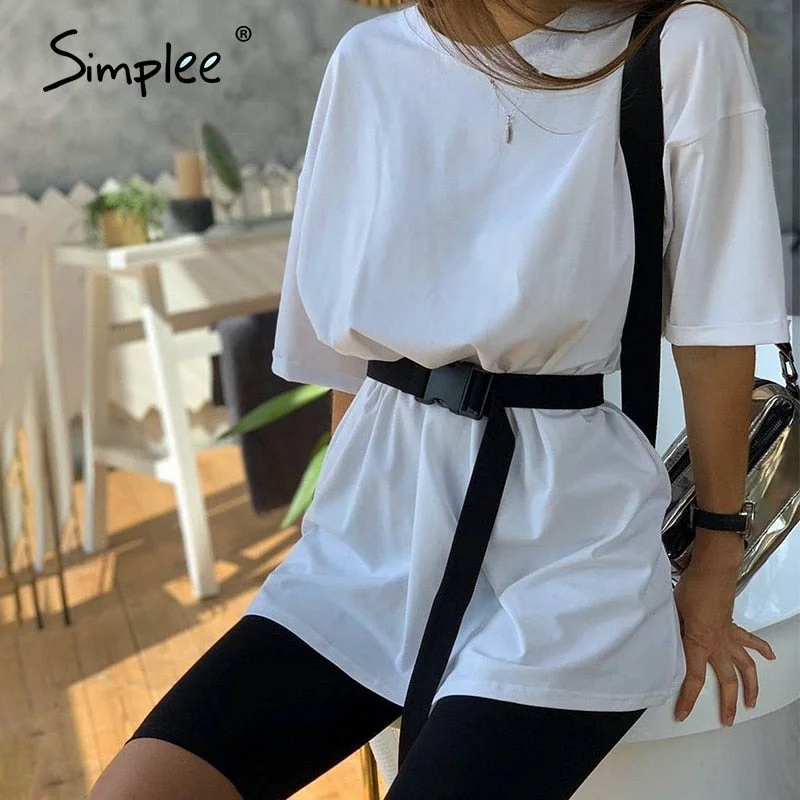 Simplee Casual Solid Outfits Women's Two Piece Suit with Belt Home Loose Sports Tracksuits Fashion Bicycle Summer Hot Suit 2020