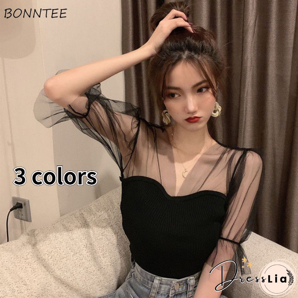 T-Shirts Women Elegant Patchwork Design Summer Sexy Backless All-Match Basic V-Neck
