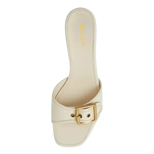 Elegant Ivory Open Square Toe Kitten Heel Women's Mules Shoes