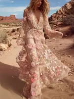 Women's Floral Embroidered Linen Blend Dress