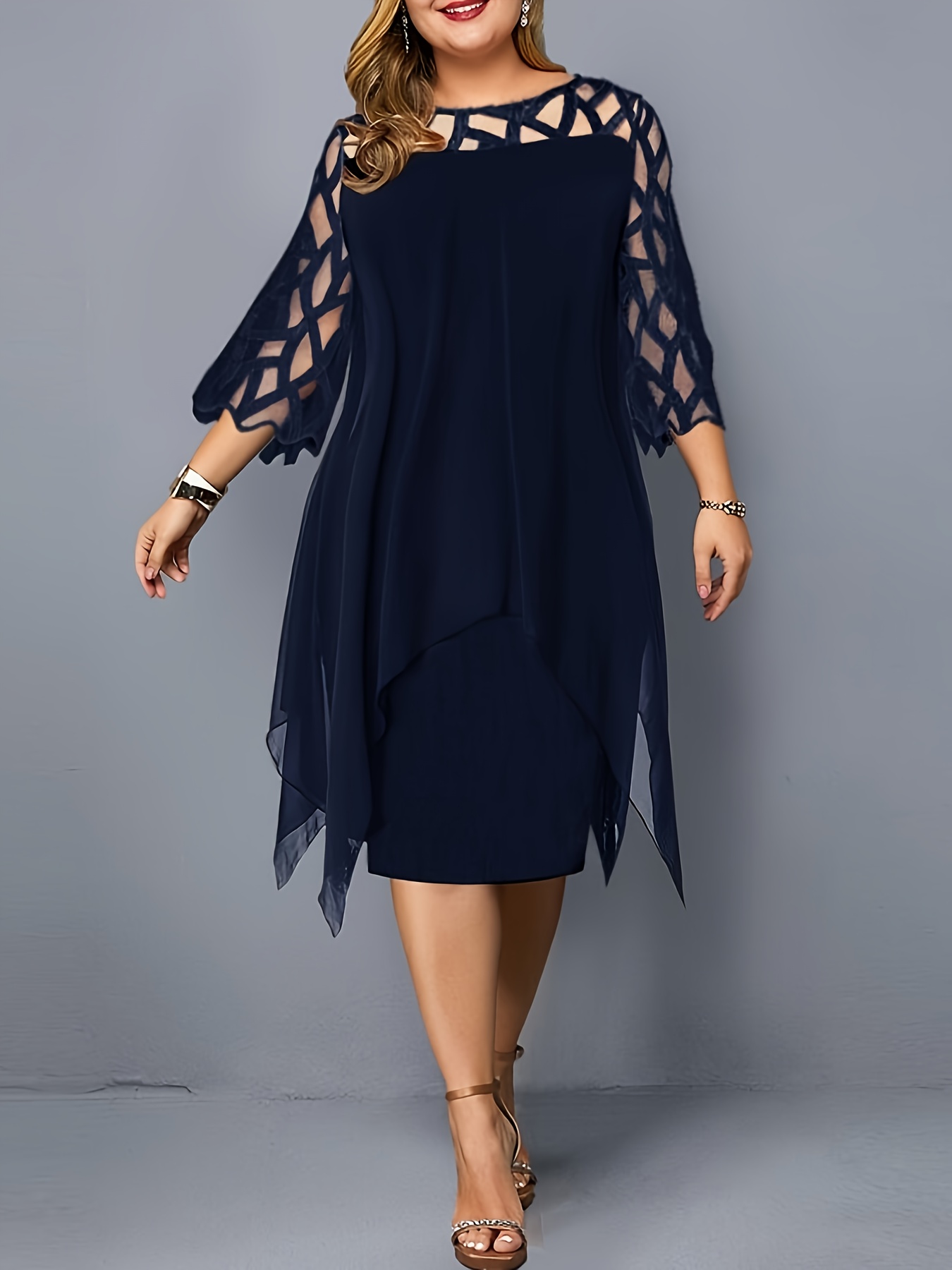 Summer Plus-Size Women's Dresses | Lace Panels, Cut-Out, Cropped Sleeves, Irregular Hem | IFYHOME