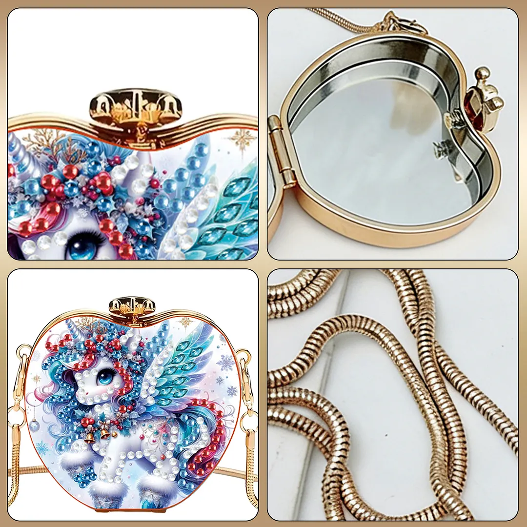 Unicorn DIY Acrylic Love Diamond Art Painting Card Case Wallet with Chain Small Diamond Painting Crossbody Bag for Adults Women Girls Gift